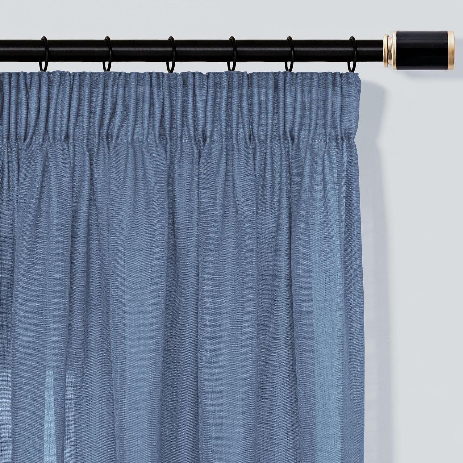 Gordijn met plooiband, lusgordijn, set van 2, gordijnen, half-transparant, linnenlook, gordijnen, H 225 x B 140 cm, smogblauw