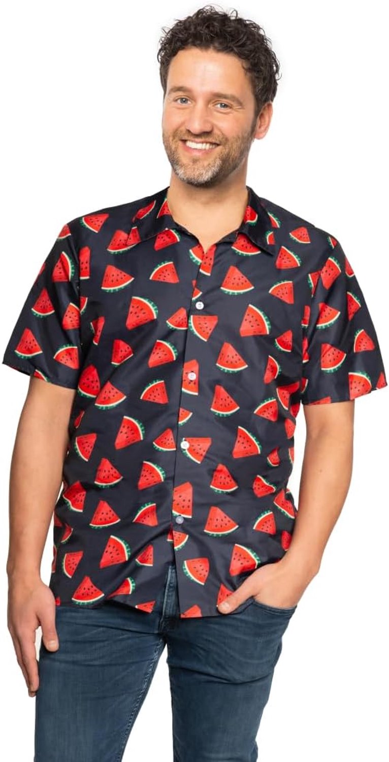 Blouse Heren met Watermeloenprint, Bananenprint of Fruitprint, Tropische Korte Mouwen, Hawaii Shirt - Maat S t/m 3XL