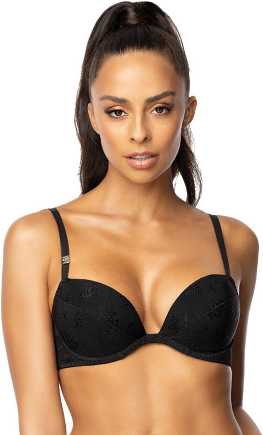 Push-Up BH Bandjes Klassieke Schalen Lingerie Gebloemd 0200/1 Terrie, Zwart, 65G