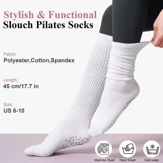 3-pack antislip-pilatessokken voor dames – Yoga-/balletsokken met slouch-effect – Wit — afbeelding 2