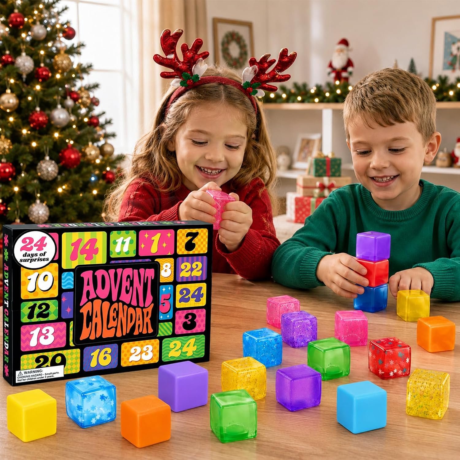 Glow in the Dark Kubus Squishy Adventskalender - 24 Dagen Kerst Verrassingskalender - Fidget Knijpkubus Speelgoed - Glow Squishy Set - Kerst Countdown Kalender - Stressverlichtend Knijspeelgoed - Kinder Kerstcadeau - Squeeze Speelgoed Kalender – foto 2