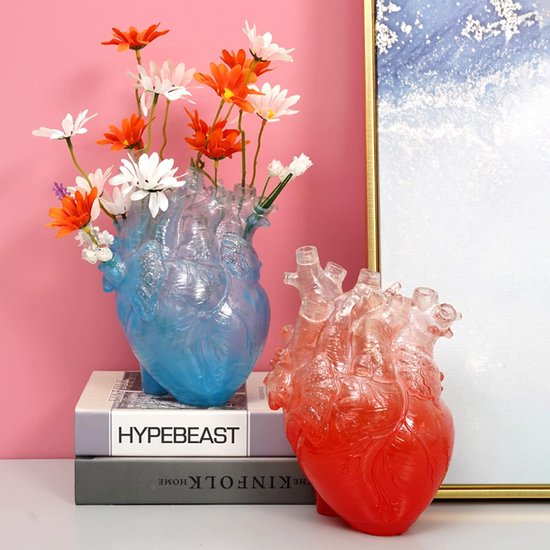 Gesimuleerde Hartvormige Bloemenvaas, Onregelmatige Creatieve Kunstvaasdecoraties, Harsen Hartsculptuurvaas voor Kantoor Aanrecht Boekenplank(#small- transparent red) — afbeelding 4
