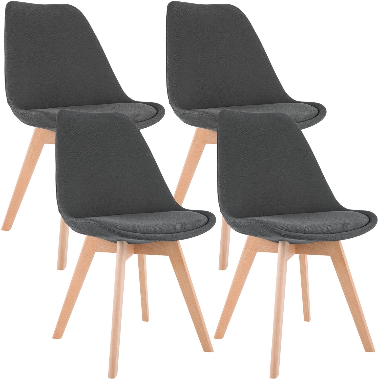 Luxe Comfort Eetkamerstoelen - Set van 4 - Stof - Grijs Stof/grijs