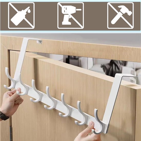 Deurhaken over deur - stevige deurhanger - 12 haken voor jassen, hoeden - tassen - kleding - handdoeken - wit — afbeelding 2