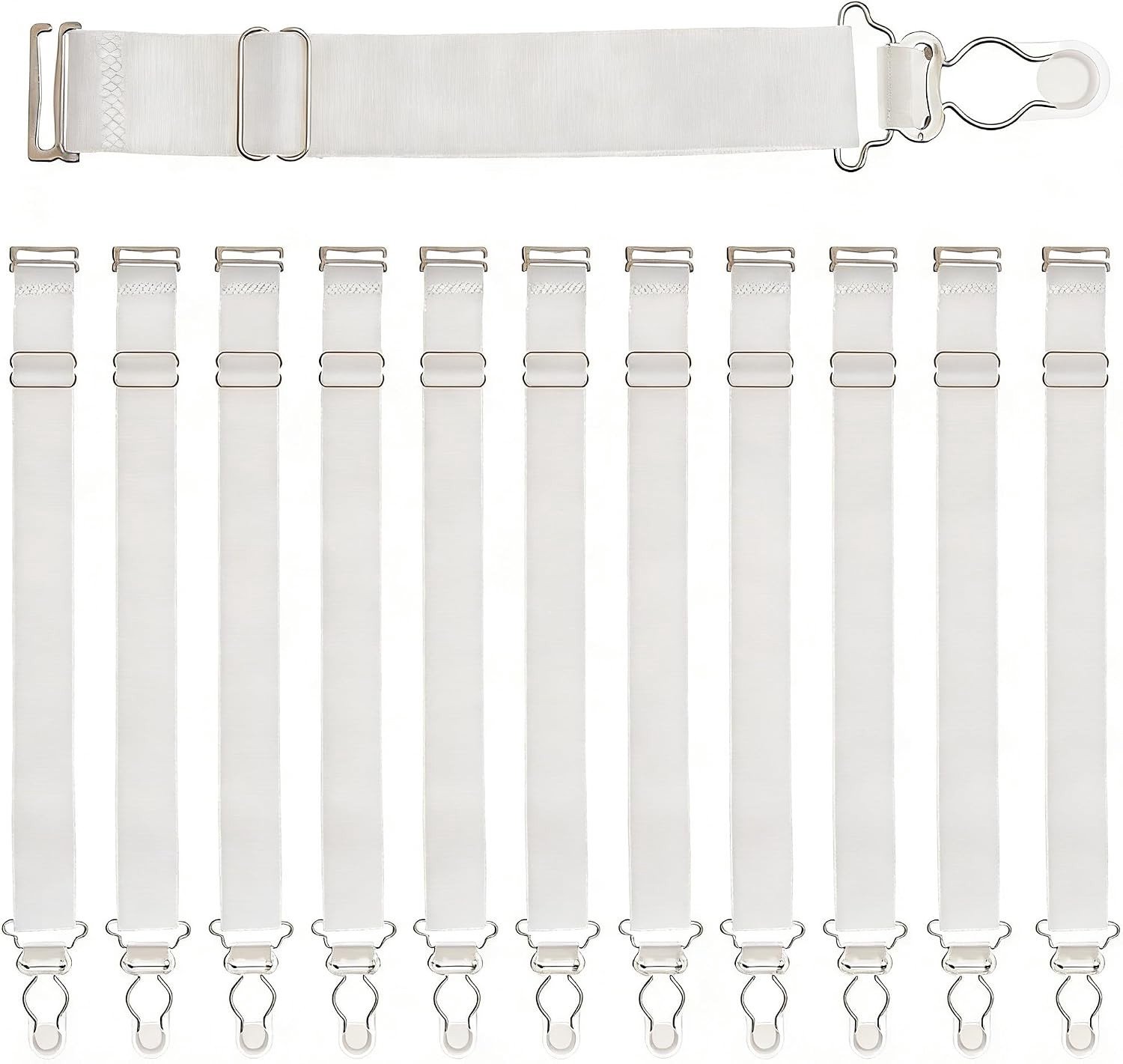 12 Stuks Elastische Garter met Verstelbare Klem - Anti-slip Kousenbanden voor Dames en Heren, Wit, 260x22.5x1~5mm, Perfect voor Feestjes en Speciale Gelegenheden