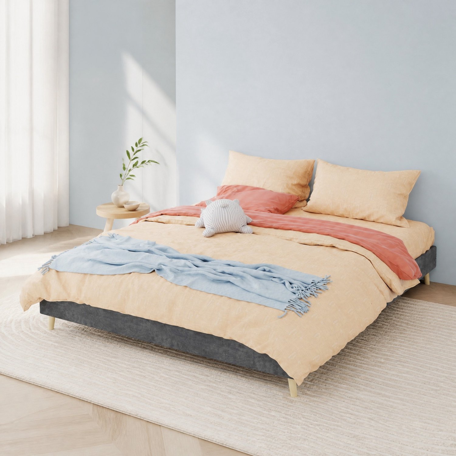 CHICFURN Tweepersoonsbed 160x200 cm - Bedframe met lattenbodem - Grijs