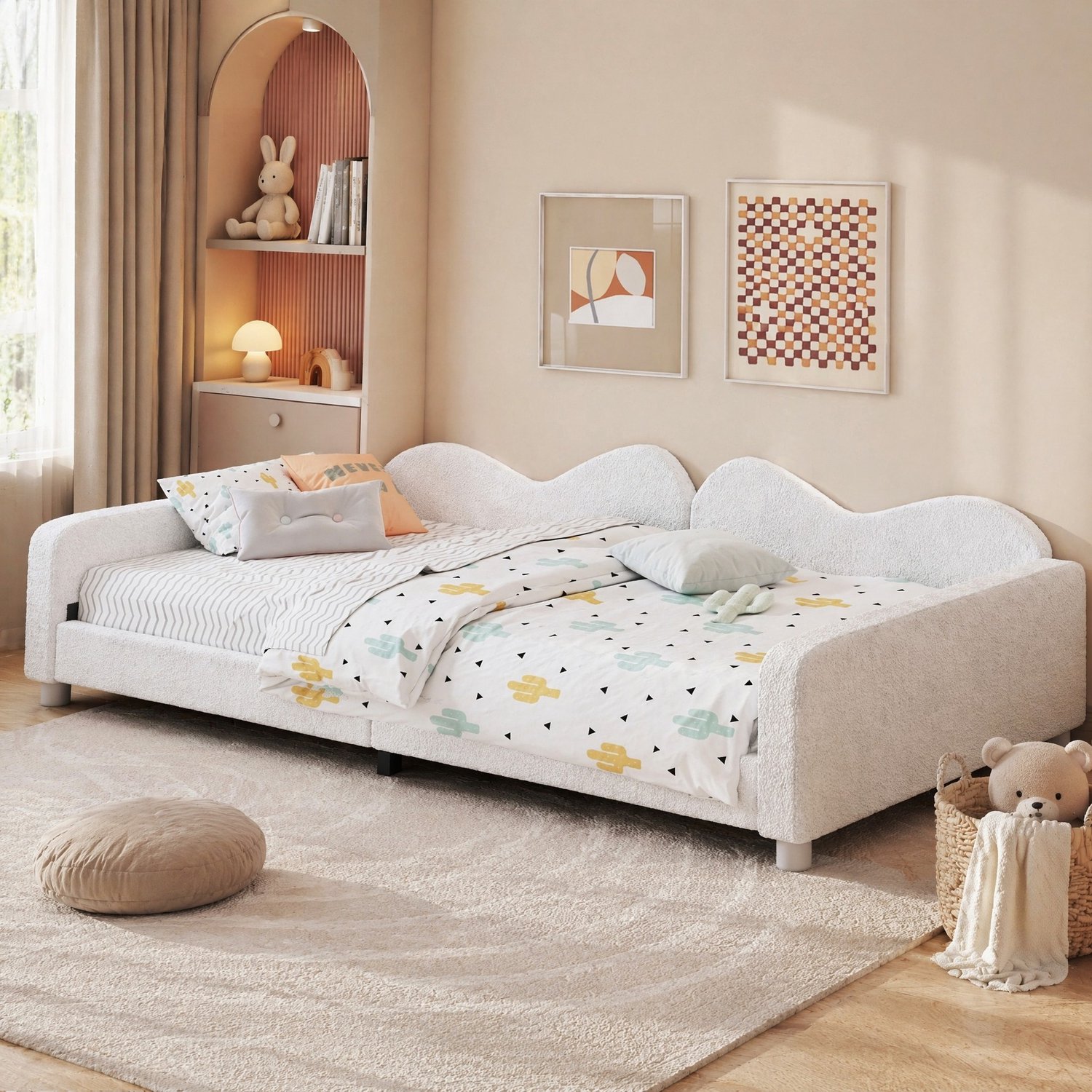 CHICFURN Kinderbed slaapbank 90x200 cm - teddystof - lattenbodem - wit