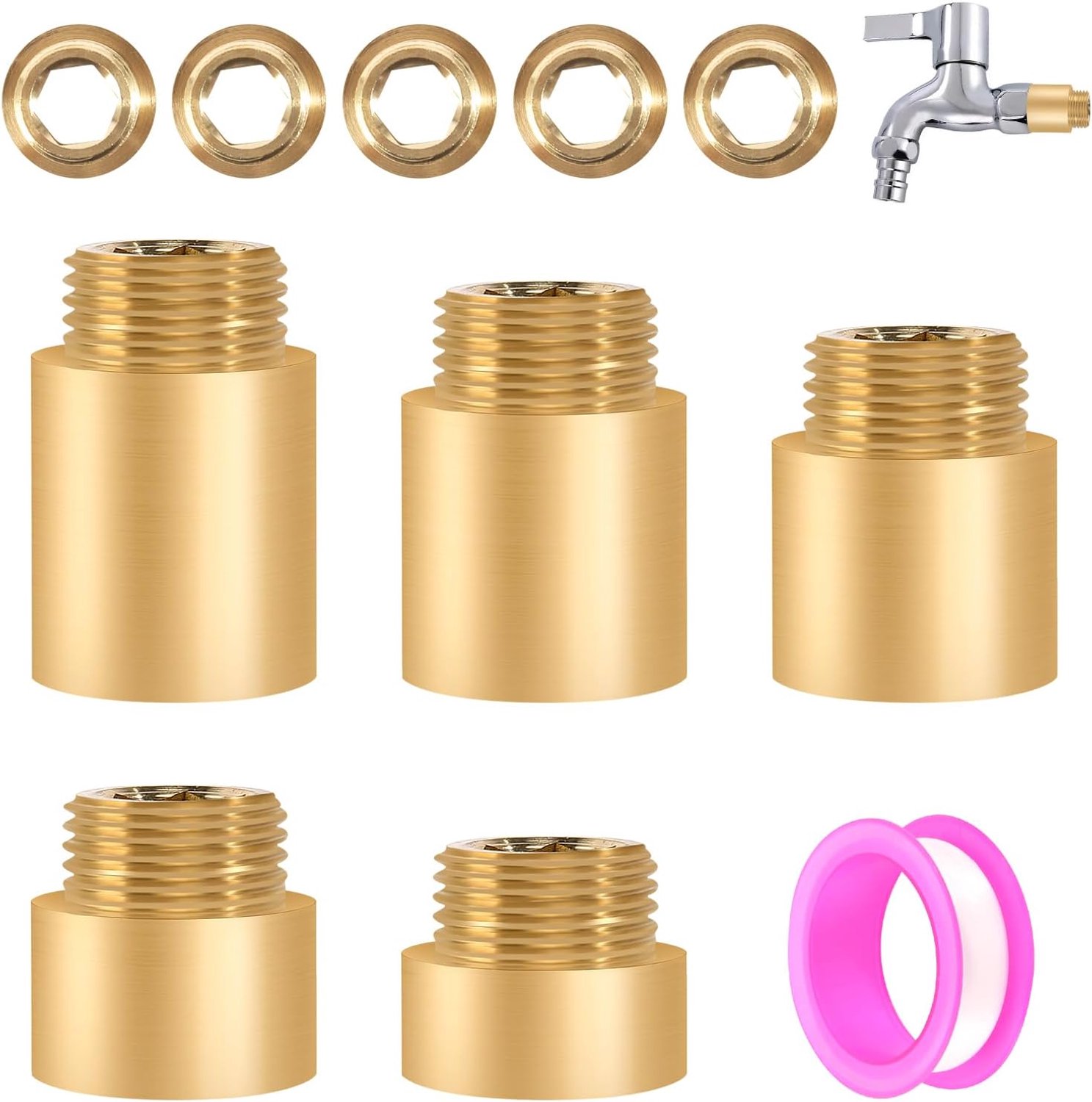 5 stuks kraanverlenging 1/2 inch, 1/2 inch verlengstuk Messing kraanverlenging x10mm, 15mm, 20mm, 25mm aansluiting verlenging voor drinkwater en verwarming installatie