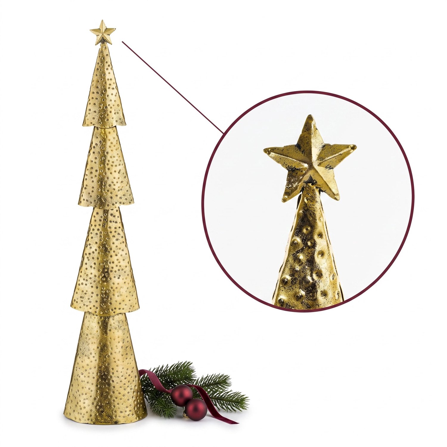 Cheqo® Metalen Kerstboom - Decoratieve Kerstboom - Kerstboom Decoratie - Kerstversiering - Gouden Kerstboom - Kunstkerstboom - Kerst Tafeldecoratie - Kerstboom Zonder Verlichting - Decoratieboom - Sierboom - Kerstboombeeldje - Kerstboom met Ster
