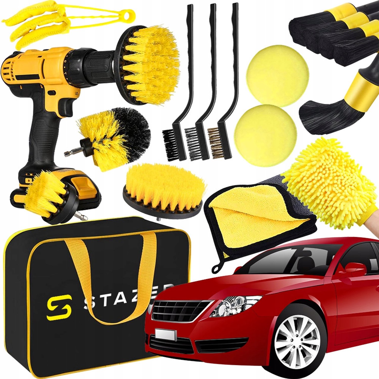 Uitgebreide Auto Detail Set: 19 Delig met Borstels, Pads en Organizer
