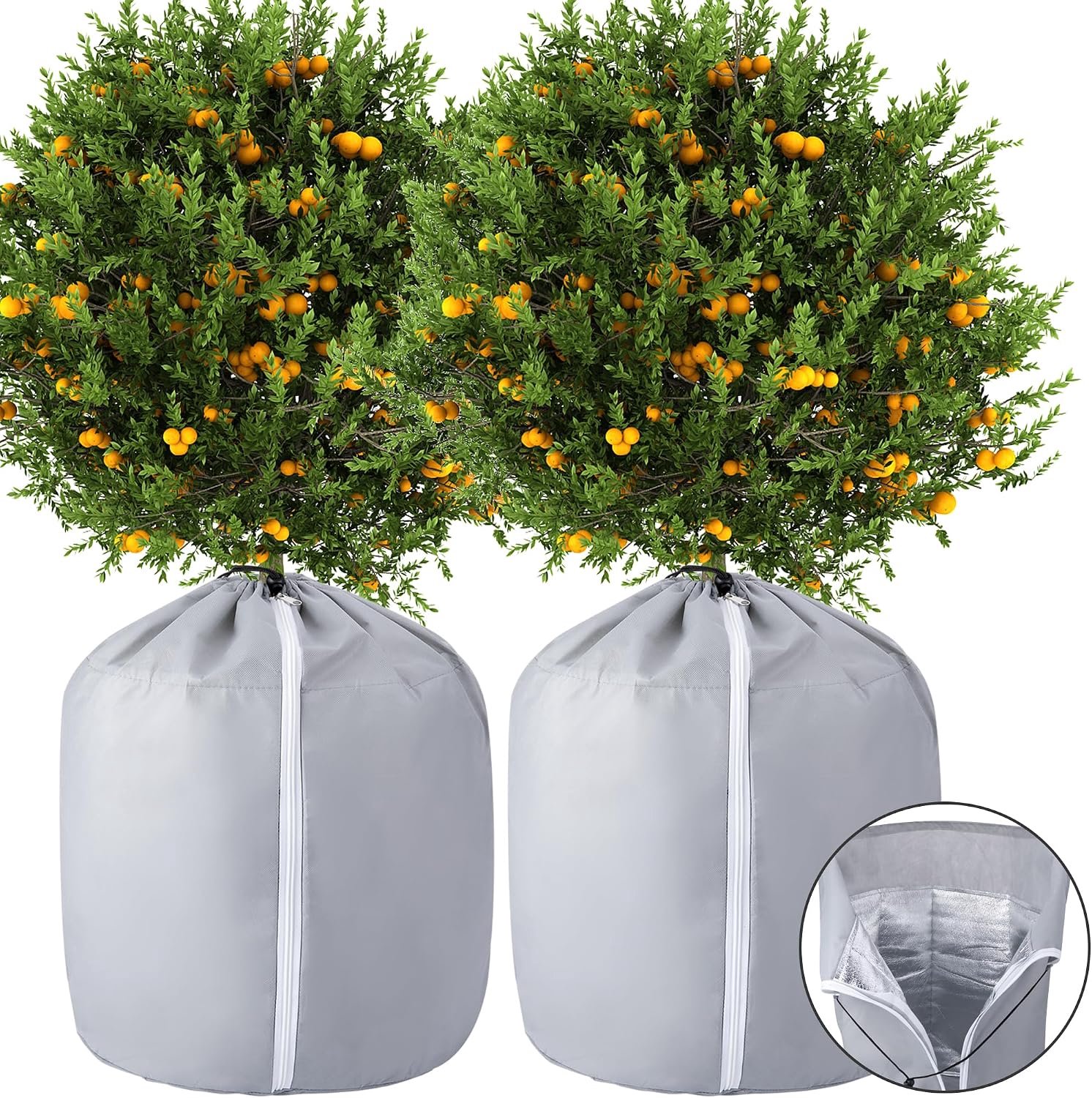 YAGXIG Winter Plantenbeschermingspot - Vorstbestendige beschermhoes voor bloempotten - 70 x 65 cm - Winterhoes voor potplanten met trekkoord en ritssluiting - Geschikt voor buitenbomen, struiken, heesters, fruitbomen en potplanten - Set van 2 - Grijs