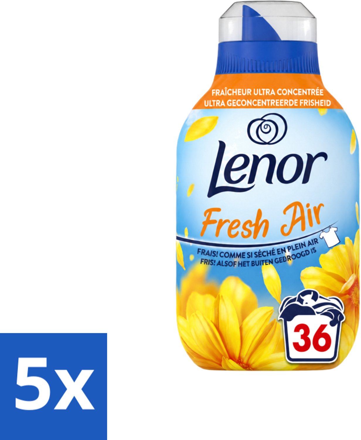 5 x Lenor - Wasverzachter - Fresh Air Zonnestralen - 36 Wasbeurten - 504 ml - Voordeelverpakking - 5 stuks
