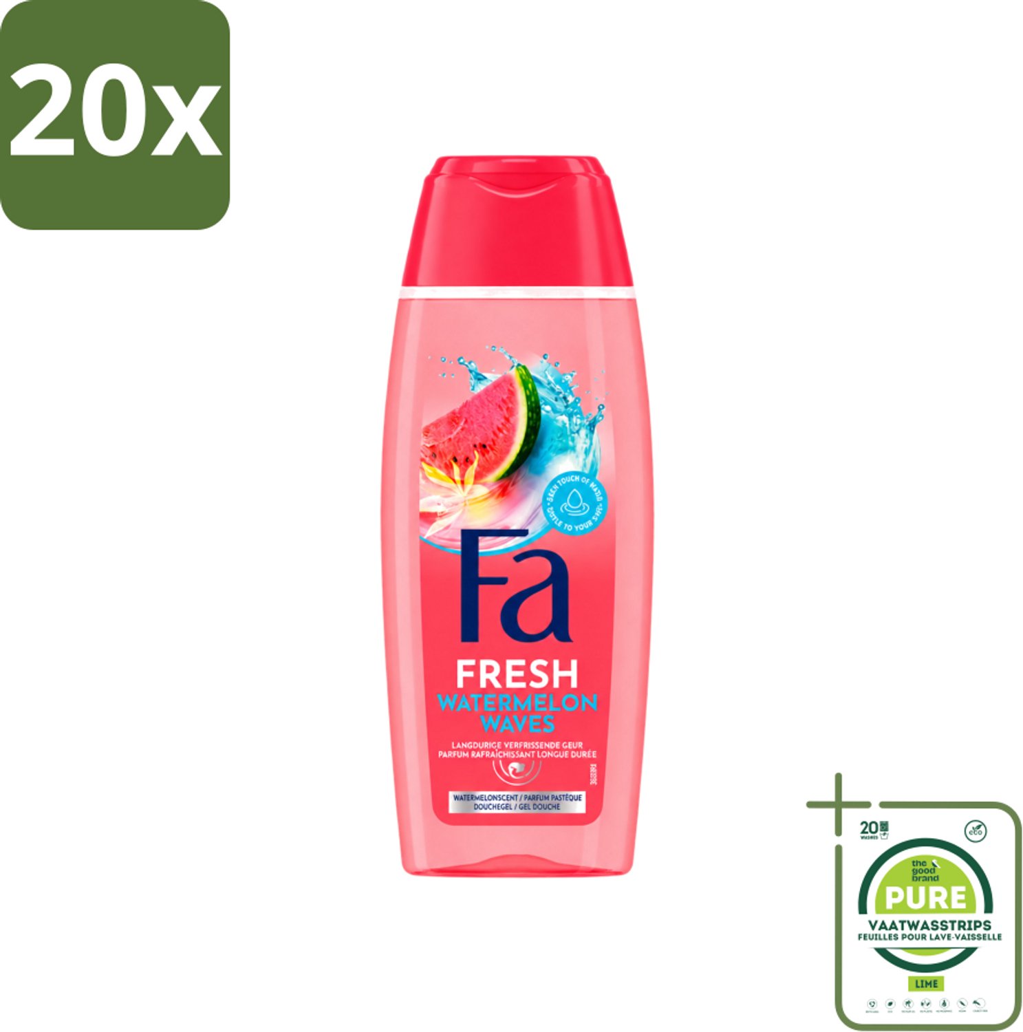 20 x Fa – Douchegel – Watermelon Waves – 250 ml - Grootverpakking - Vaatwasstrips - Douchegel Tropisch - Douchegel Hydraterend - Douchegel Voor Huid - Tropische Geur - Douchegel Voor Dagelijks Gebruik