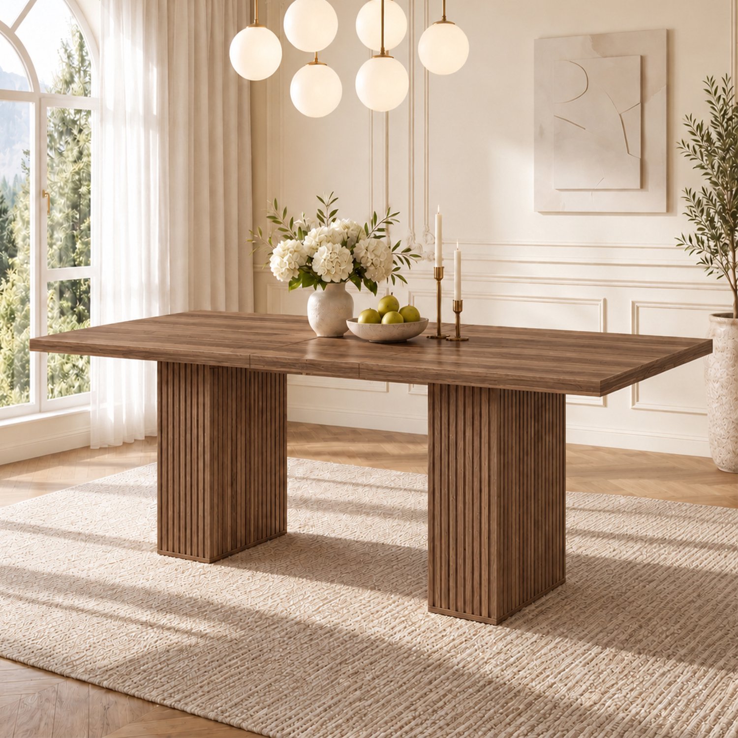 MODENUIT Eettafel - Uitschuifbaar Met Opbergruimte - Eetkamer - Mdf Walnootkleur - 150/190 x 90 x 75 cm