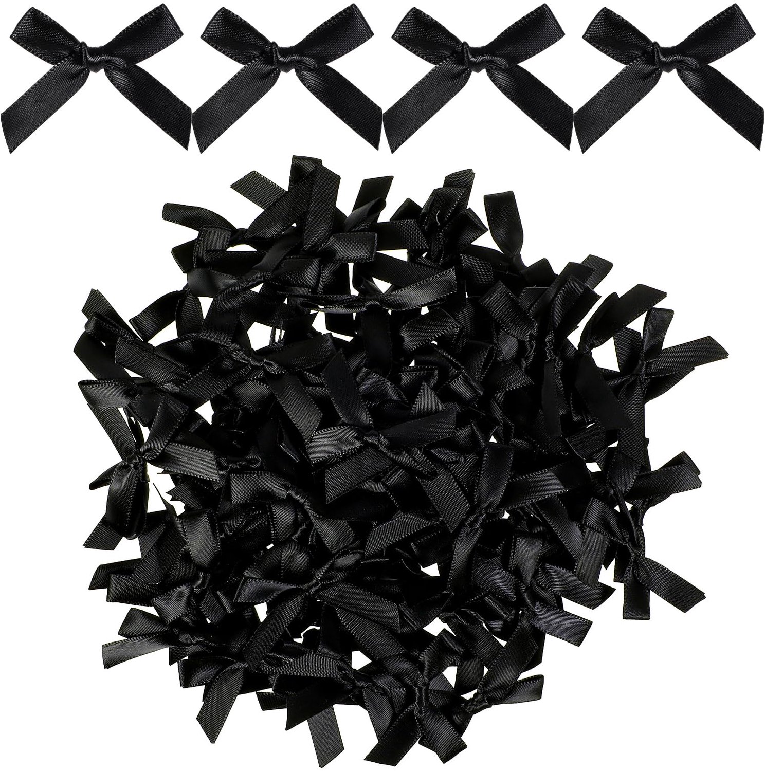 Set van 100 Mini Zwarte Satijnen Strikjes voor Verpakking