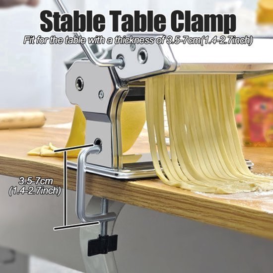 Pastamachine, handmatig, van roestvrij staal, pastamachine met 9 instelbare sterkte-instellingen en 2 snijders, pastamachine voor spaghetti, tagliatelle, lasagne, fettuccini — afbeelding 3