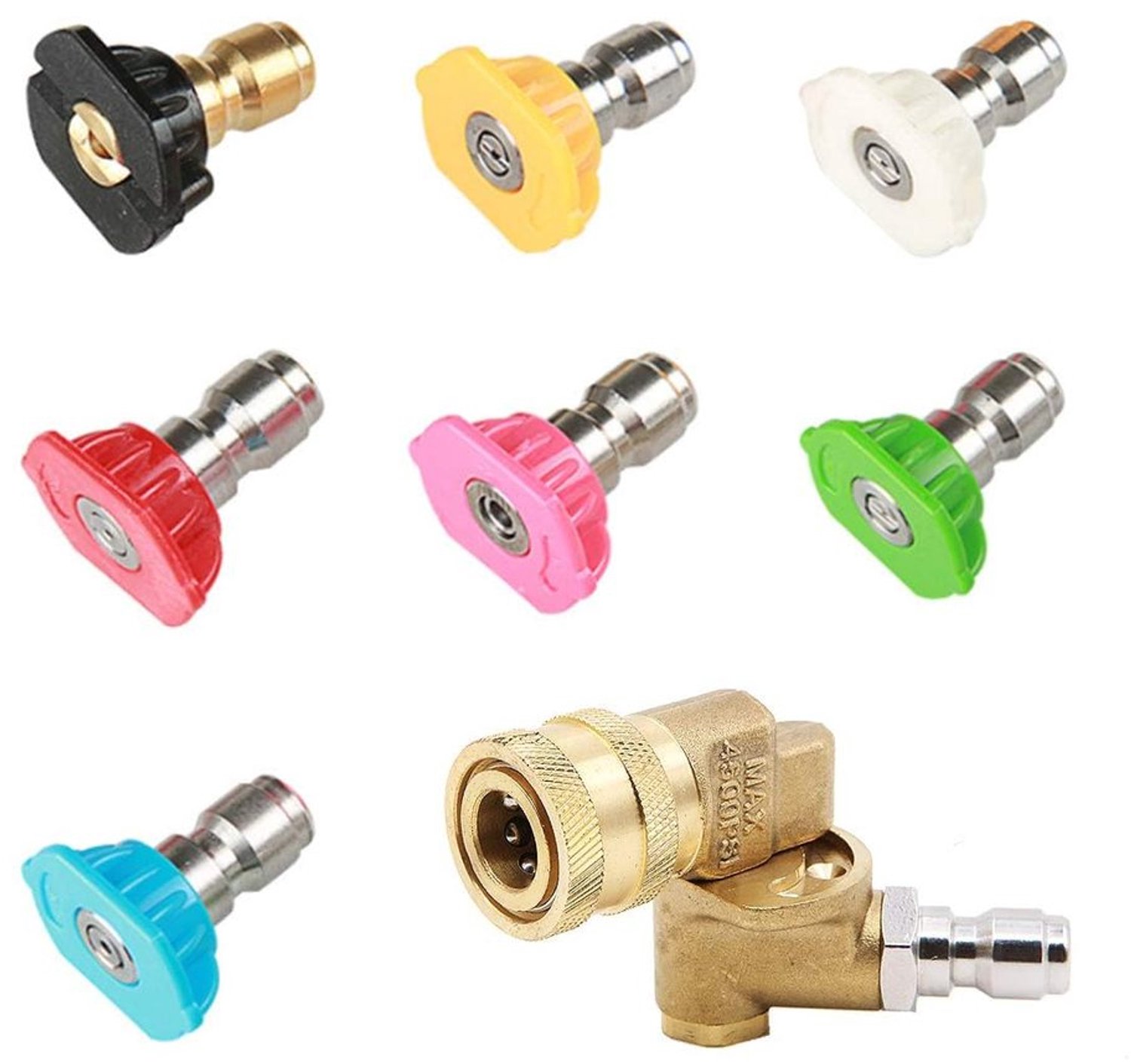 Sproeikop 7 Stuks - Hogedrukreiniger Accessoires - 90 Graden Snelkoppeling - 4500 PSI - Voor Auto/Tuin - Diverse Spuitmondtips