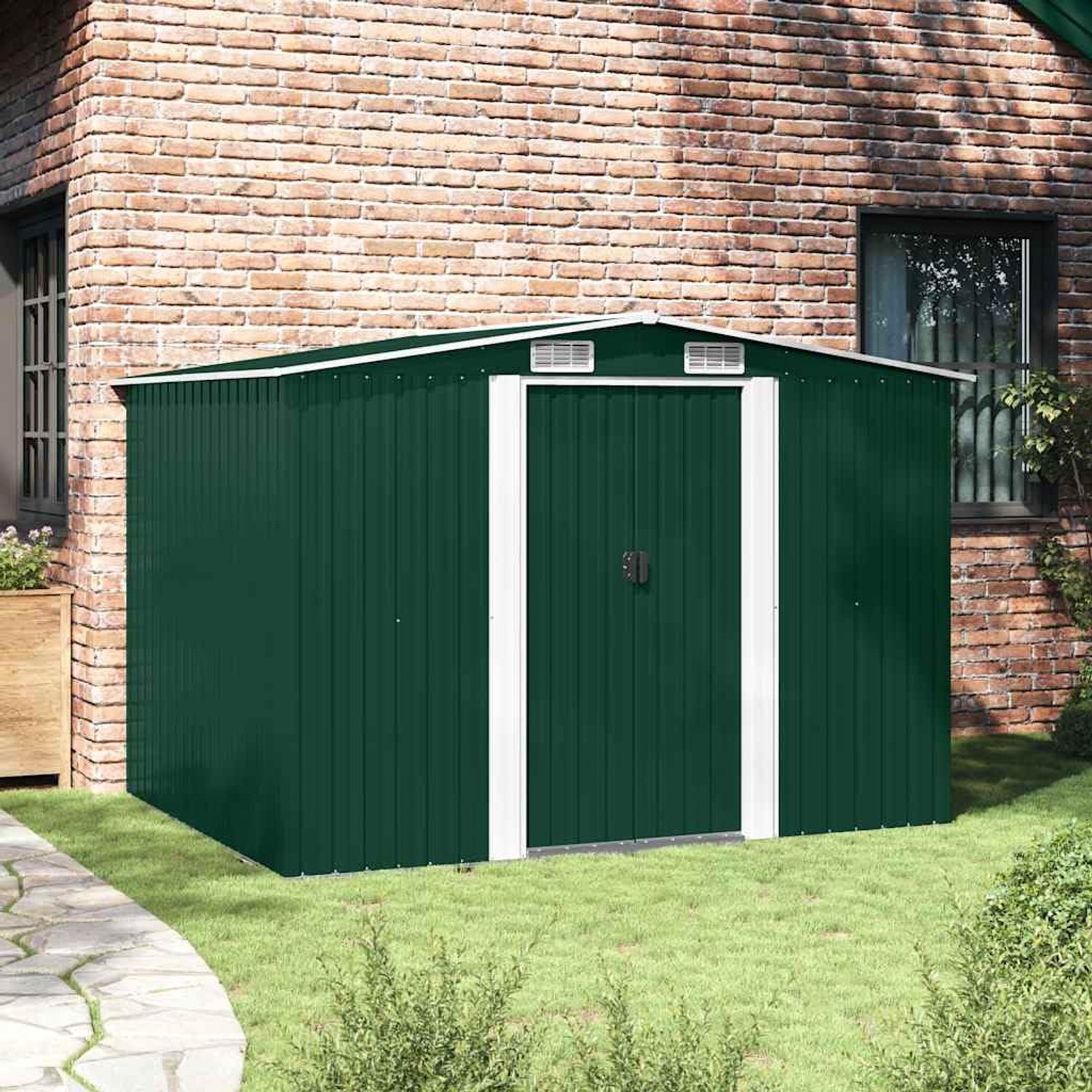 Tuinschuur met ventilatieopeningen - Groen metaal 257 x 205 x 178 cm