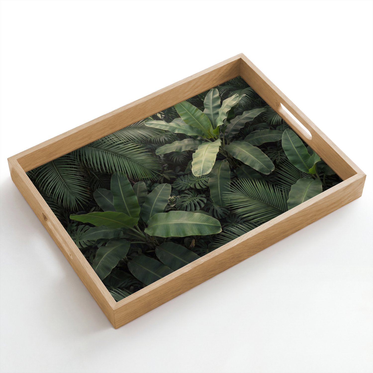Dienblad hout 50x35 cm - Schootdienblad - Bladeren - Groen - Tropisch - Natuur - Borrelplank rechthoek - Plateau dienbladen