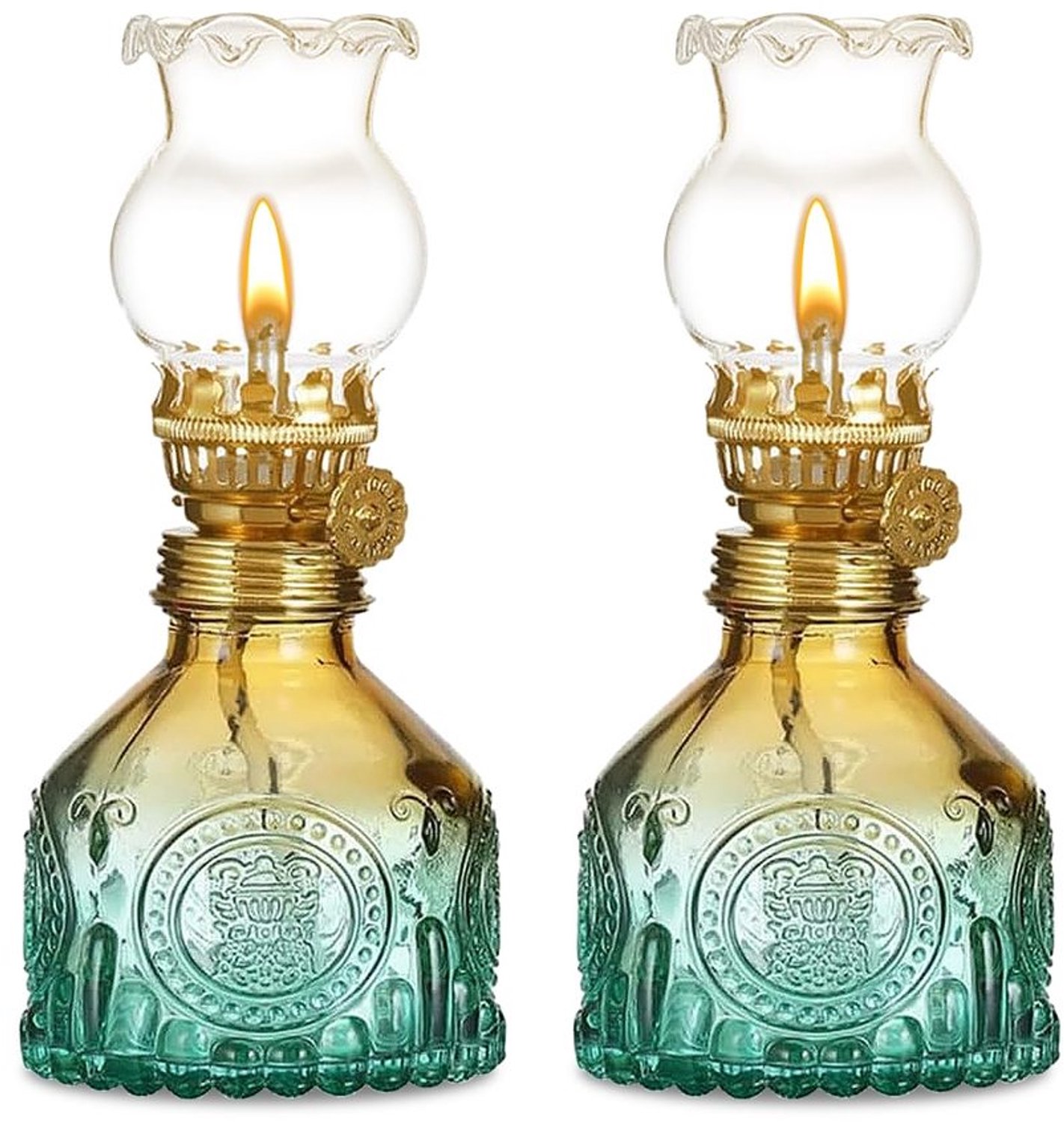 Set van 2 Vintage Petroleum Lampen met Verstelbare Vlam