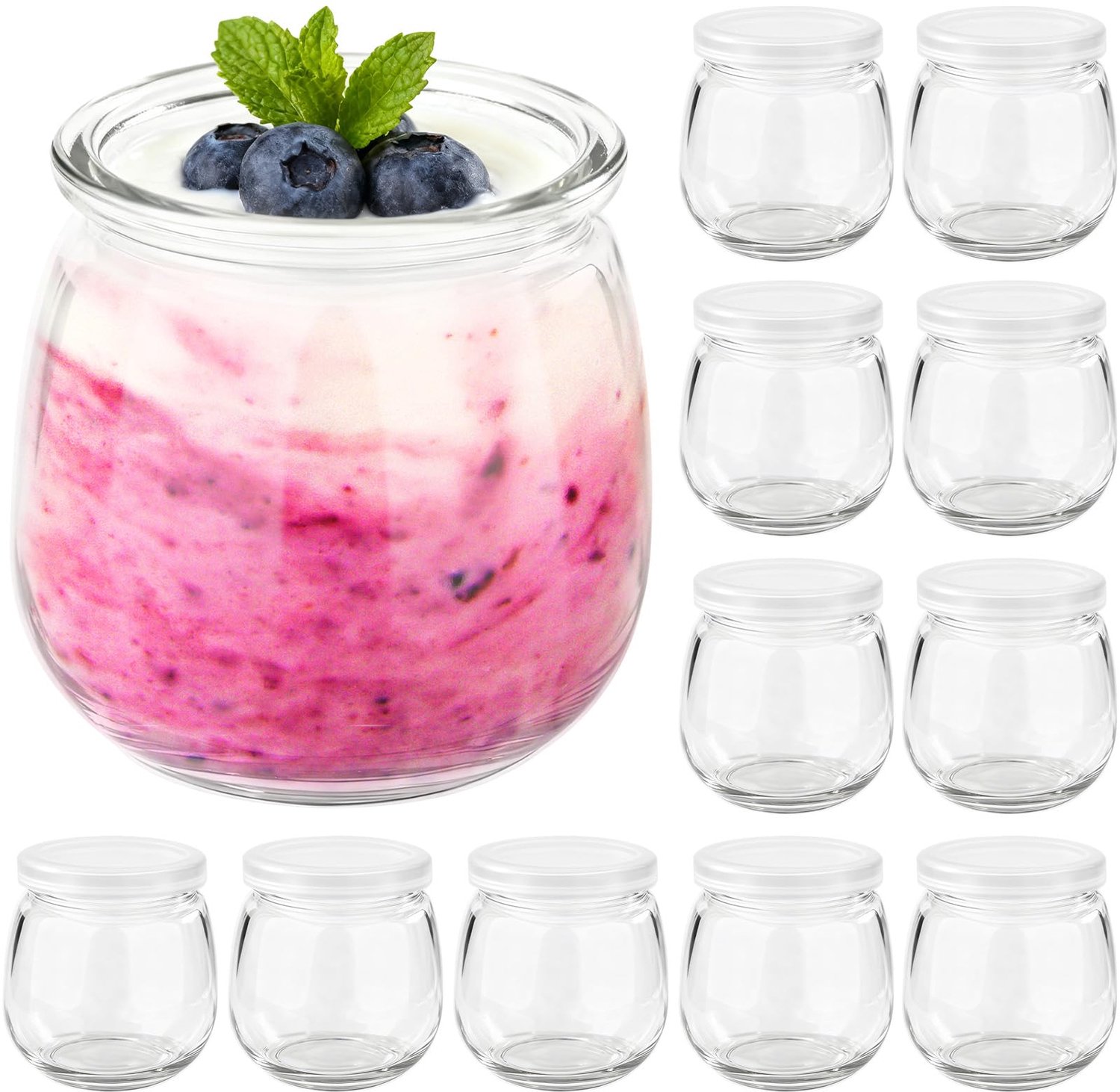 Set van 12 Transparante Yogurtpotten met Deksel
