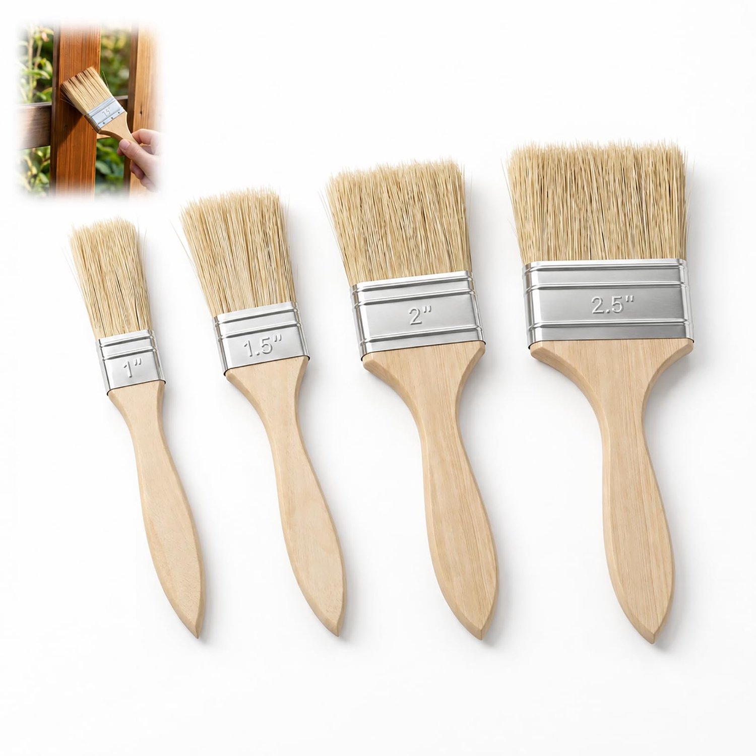 Set van 4 Platte Verfkwasten met Natuurlijke Haren