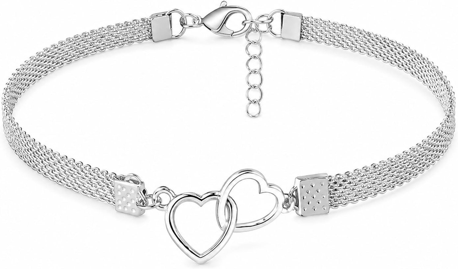 Dubbele Hart Enkelband – Zilveren Waterdichte Diamant Rhinestone, Elegante Enkel Sieraad voor Vrouwen, Perfect voor de Zomer, 925 Zilver Enkelbandje