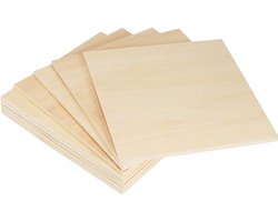 JAPCHET vierkante multiplexplaten 200 x 200 x 6 mm - 10 vellen houten planken voor handwerk, doe-het-zelf houten - Homevero