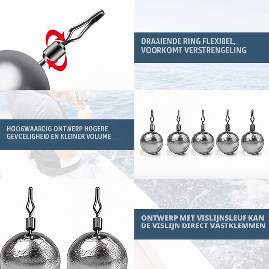 Set van 35 Drop Shot loodgewichten voor hengelen, 6 maten van 3,5 tot 20 g, ideaal voor zoetwater, zeevissen en riviervissen — afbeelding 2