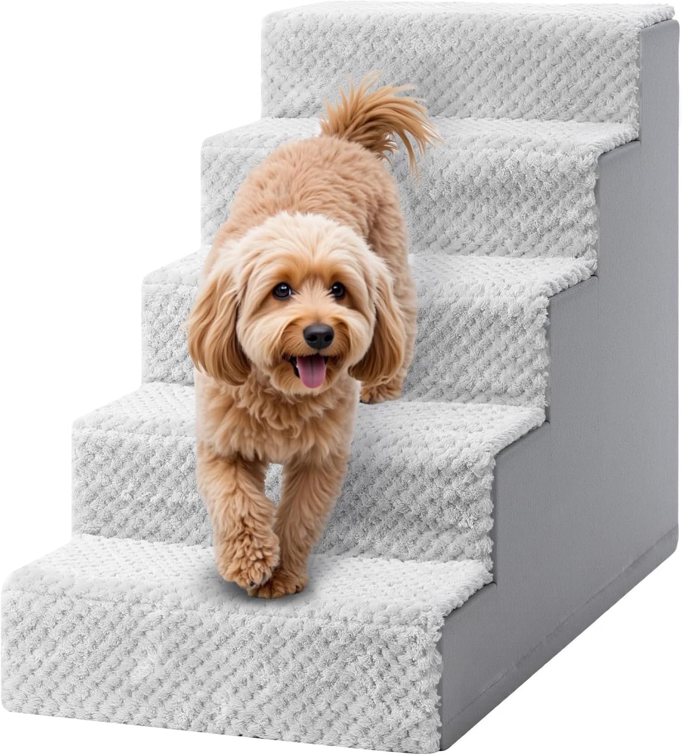 SnelShoppen - Honden Trap voor Kleine Honden - 55 cm Hoog - Dieren Trap met Verwijderbare Wasbare Hoes - Antislip Honden Trap voor Bed en Bank - Grijs