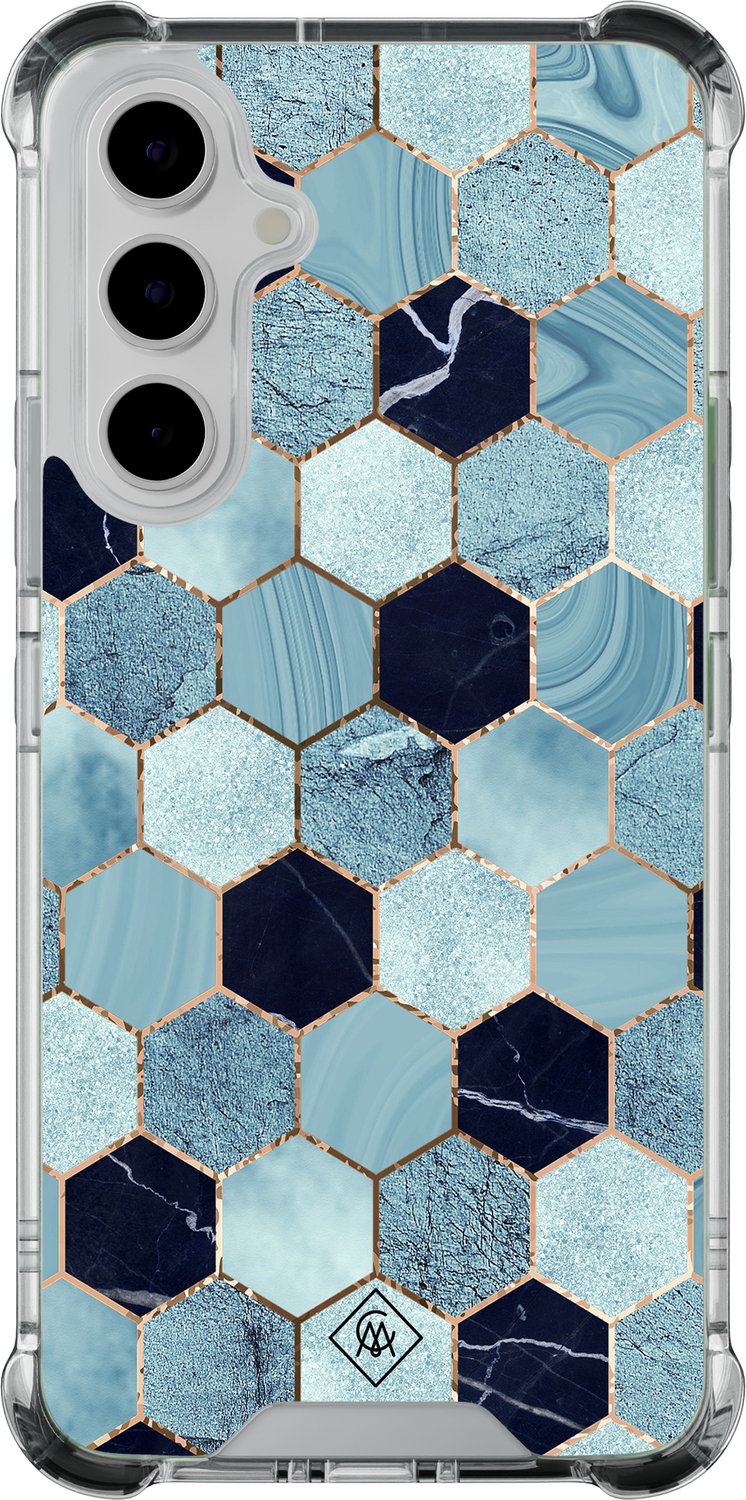 Casimoda® hoesje - Geschikt voor Samsung Galaxy A55 - Blue Cubes - Shockproof case - Extra sterk - TPU/polycarbonaat - Blauw, Transparant
