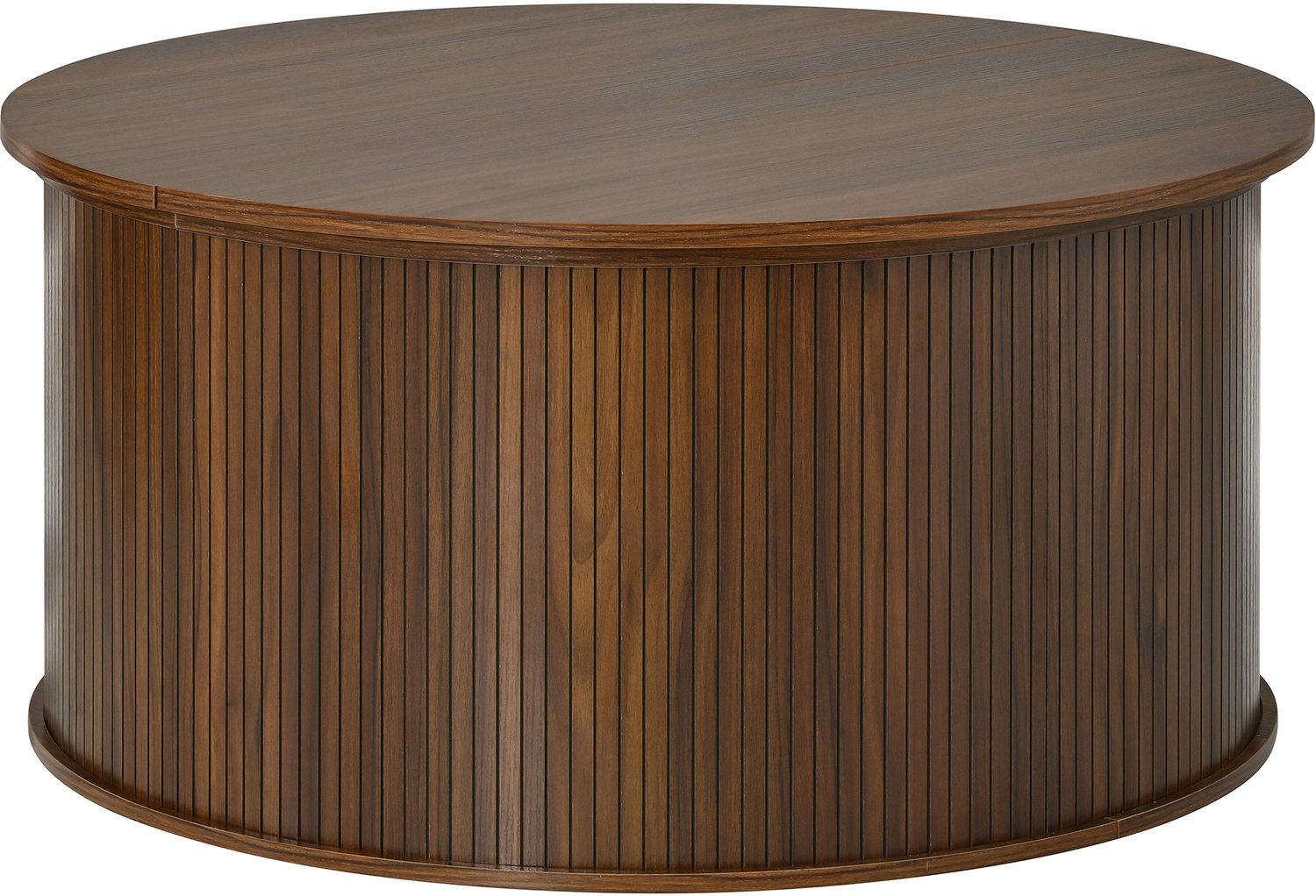 SONNENH Ronde salontafel met liftblad en opbergruimte - Geribbelde MDF-kast - Walnootlook - Ø88 cm