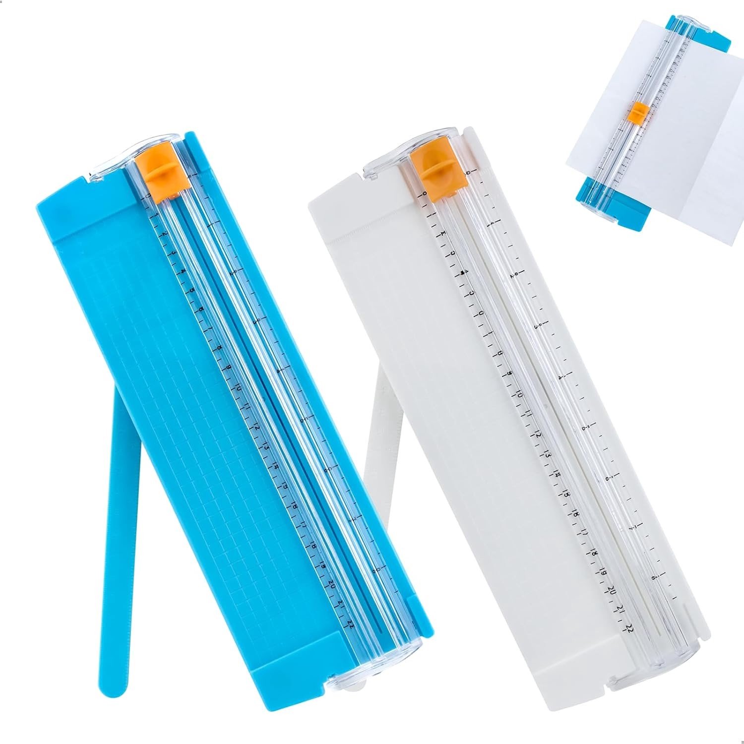 Professionele A4 en A3 Papier Snijder met Meetlat, Ideaal voor Foto's, Kaarten en Knutselen, Set van 2, Kleuren: Lichtblauw/Wit