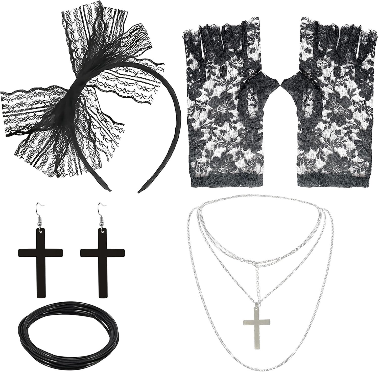 Retro 80s kostuumaccessoires set voor vrouwen - 5-delige party set met haarband, oorbellen, visnet handschoenen en kettingarmband voor carnaval en Halloween feesten