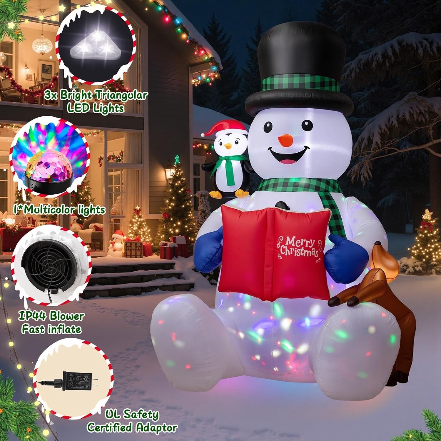 Opblaasbare Kerstdecoratie Sneeuwman van 2,1 meter met Draaibare LED Verlichting voor Buiten, Verlichte Kerstfiguur voor Tuin en Feestdagen – foto 3