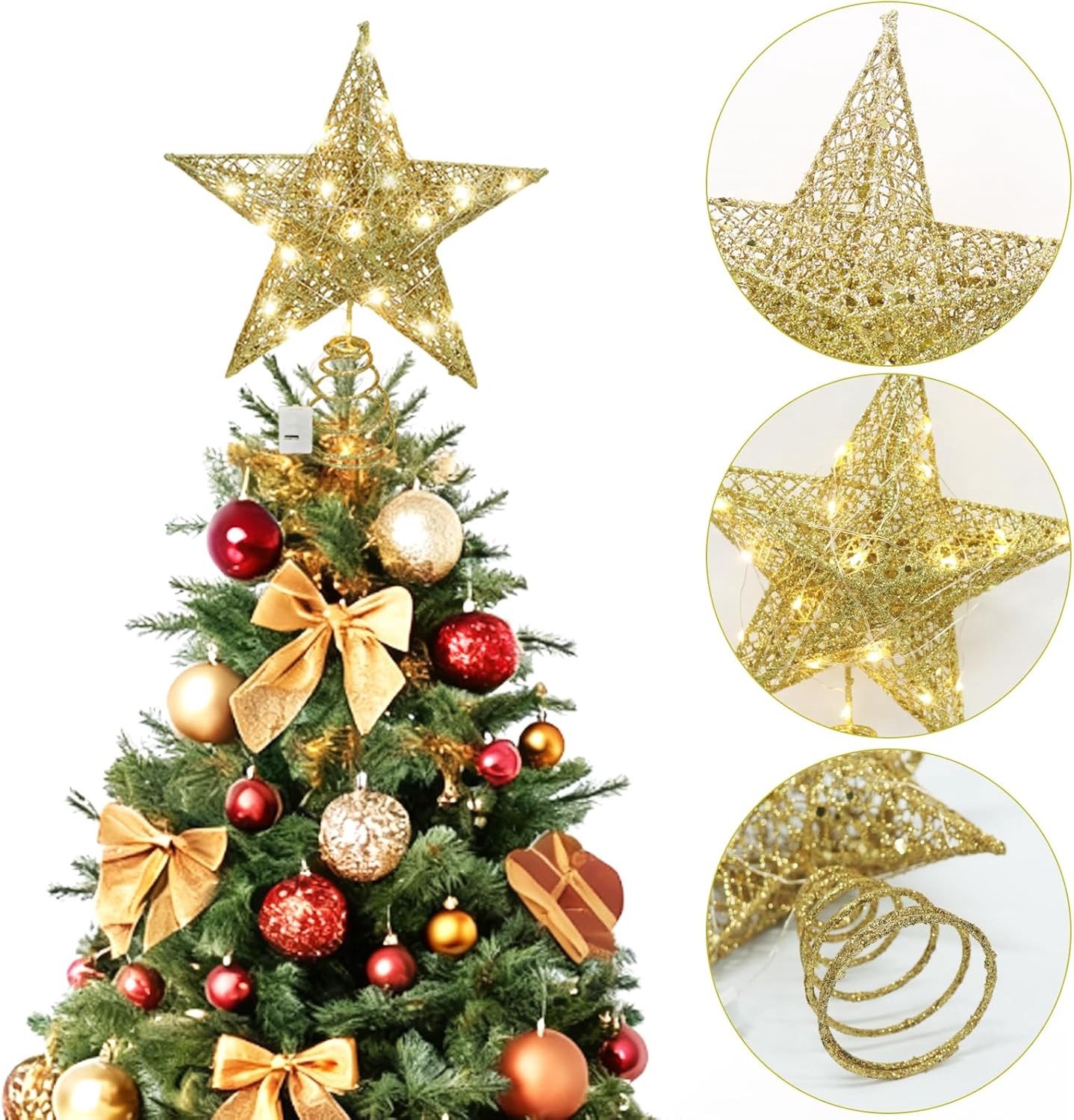 Glitterende Ster voor de Top van de Kerstboom - LED Decoratie voor Feestelijke Thuisversiering en Kerstsfeer – foto 2