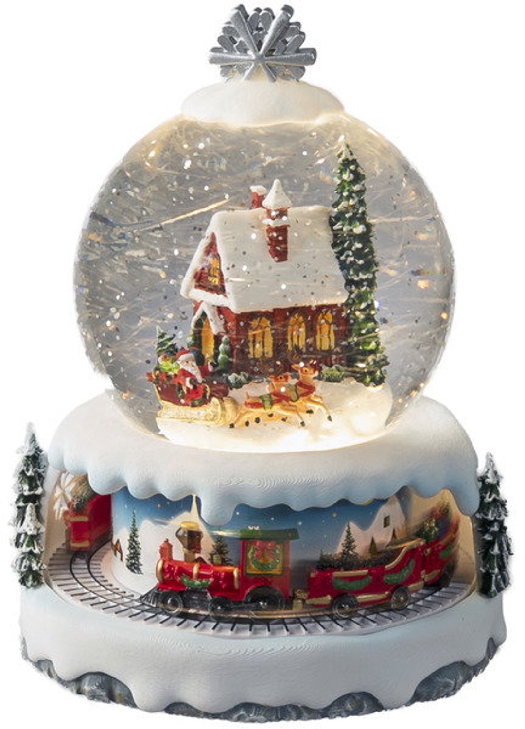Kerstman in slee globe-lantaarn LED met muziek/USB Konstsmide