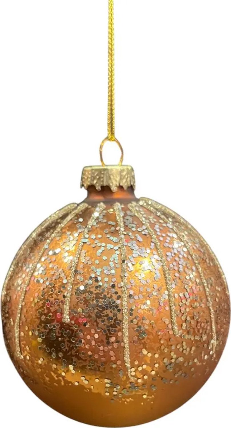 Kerstbal lijn glitter pecan 8 cm Driesprong Collection
