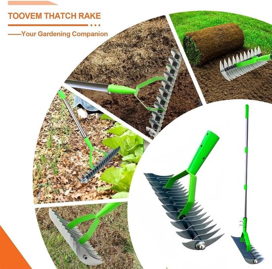 Verstelbare tuinhark voor het verwijderen van mos en dood gras, 63 inch, ideaal voor gazononderhoud en tuinreiniging — afbeelding 4