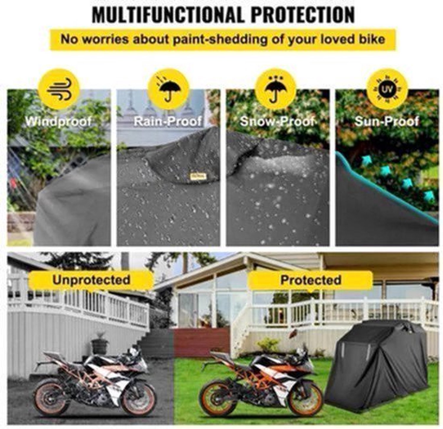 Motorhoes - Scooterhoes - Waterdicht - Geschikt voor Binnen en Buiten - Polyester Oxford Fietsopslaghoes - voor Bescherming van Motorrijders en Fietsen - 133,9 x 53,9 x 76,8inch