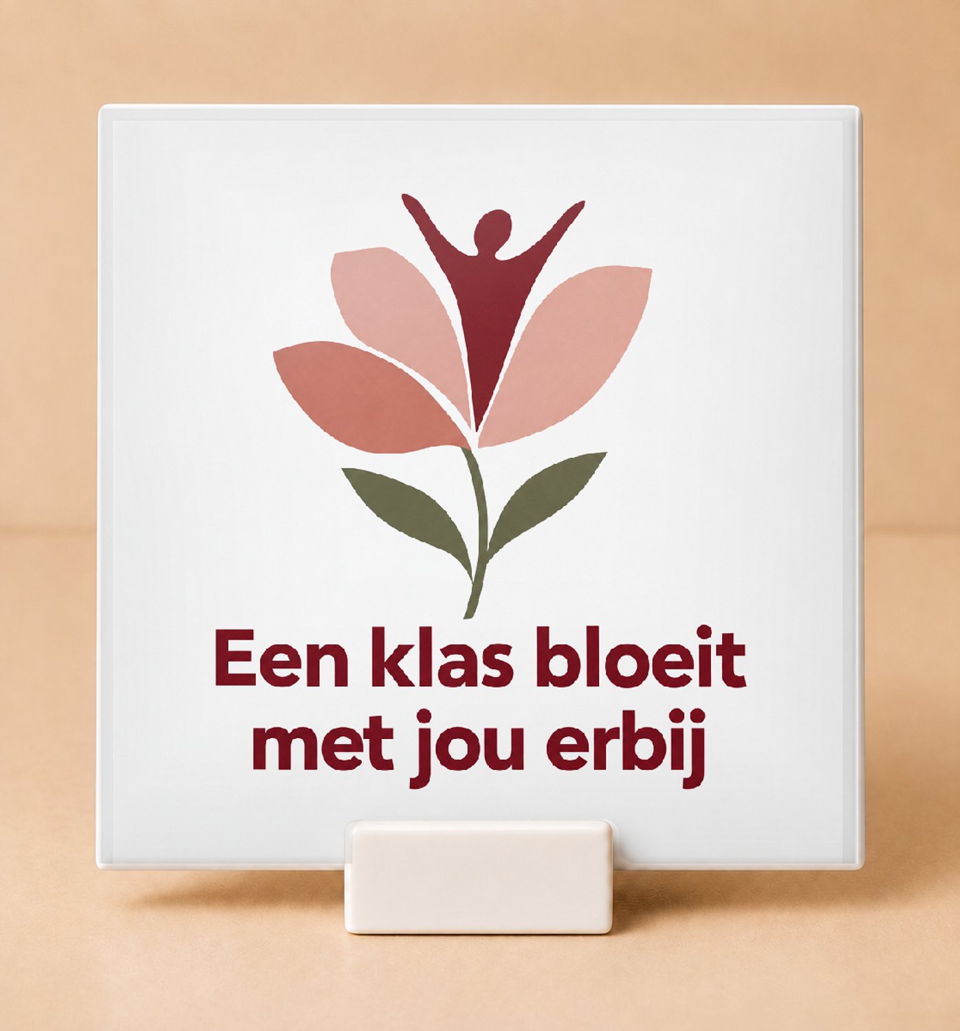 Bedruk King Sfeervolle vintage botanische Tegel – Eindejaars-applaus voor de klas met inspirerende quote voor leraren - 15 x 15 cm met houder Wit