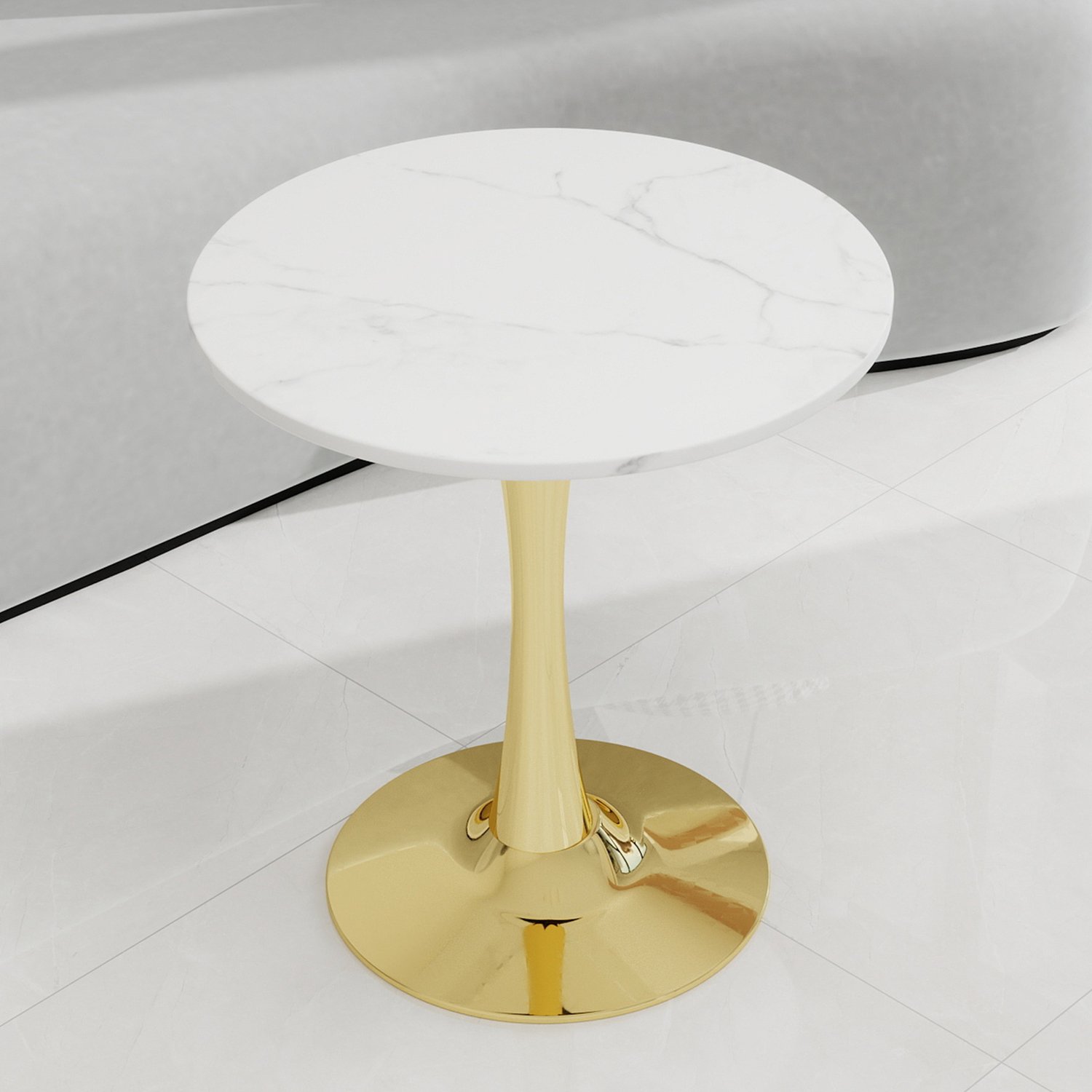 SONNENH Ronde eettafel - Kunstmarmer blad en goudkleurig onderstel - Ø 70 cm - 72 cm hoog