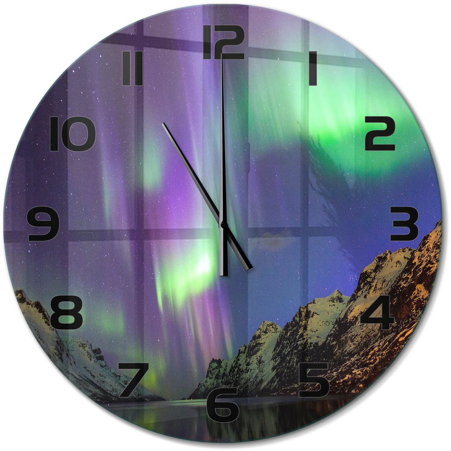 TULUP Wandklok - Noorderlicht Wandklok Glas Decoratie - fi60 cm - Groente Gekleurde Glazen Klok - Zwarte handen - Ronde Klok - Klok Glas Met Opdruk - Moderne Wandklok Glas