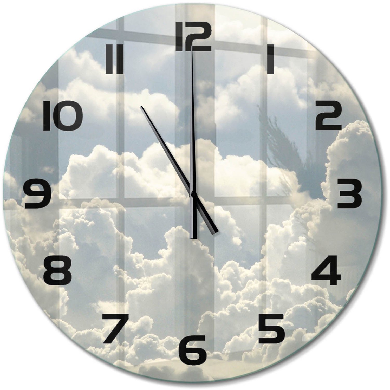 TULUP Wandklok - Wolken Wandklok Glas Decoratie - fi60 cm - Wit Gekleurde Glazen Klok - Zwarte handen - Ronde Klok - Klok Glas Met Opdruk - Moderne Wandklok Glas