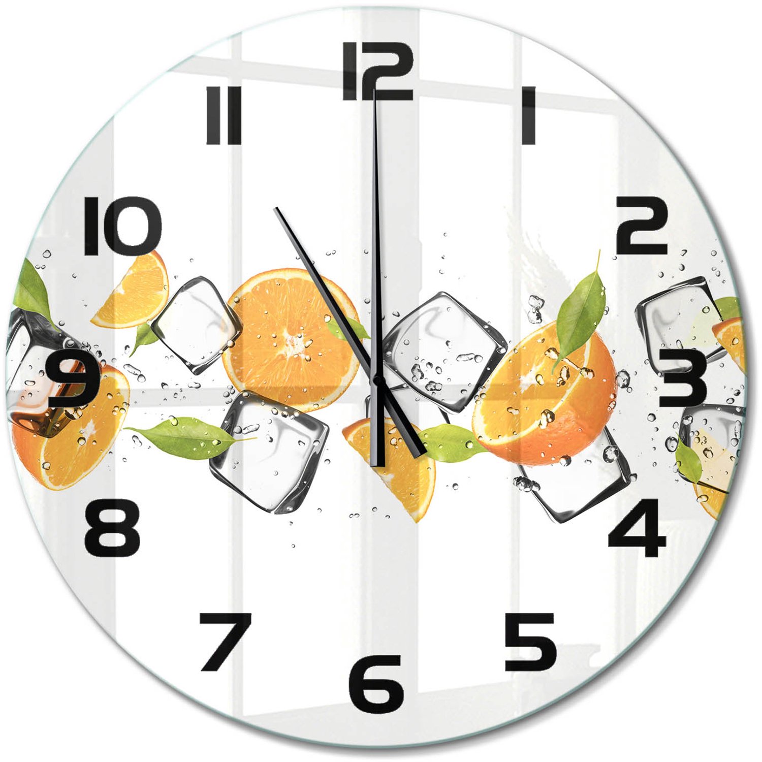 TULUP Wandklok - Sinaasappels met ijs Decoratieve Glazen Klok - fi60 cm - Oranje Glazen Wandklok Design - Zwarte handen - Ronde Klok - Glazen Klok Met Print - Wandklok Glas Met Motief