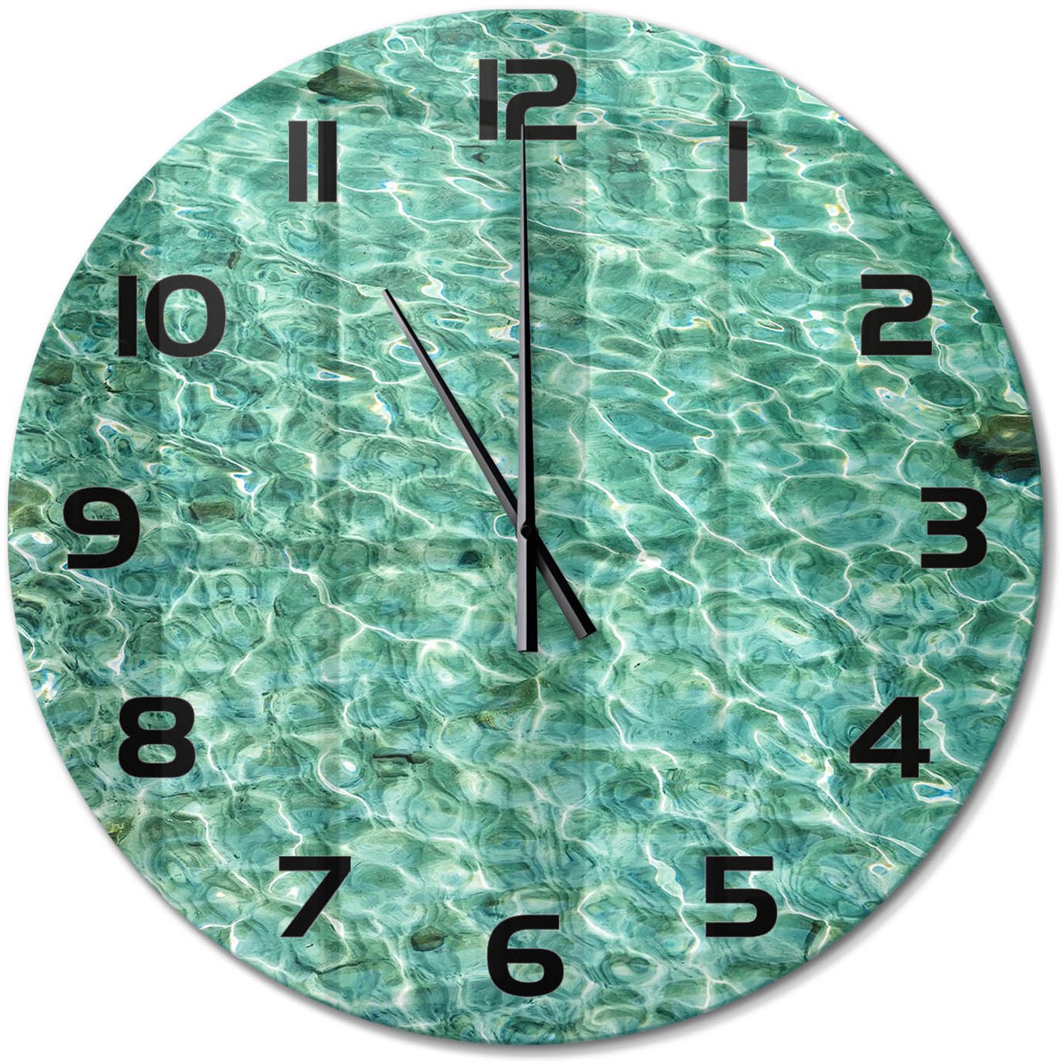 TULUP Wandklok - Transparant water Gekleurde Glazen Klok - fi60 cm - Groente Glazen Klok Met Print - Zwarte handen - Ronde Klok - Moderne Wandklok Glas - Wandklok Glas Decoratie