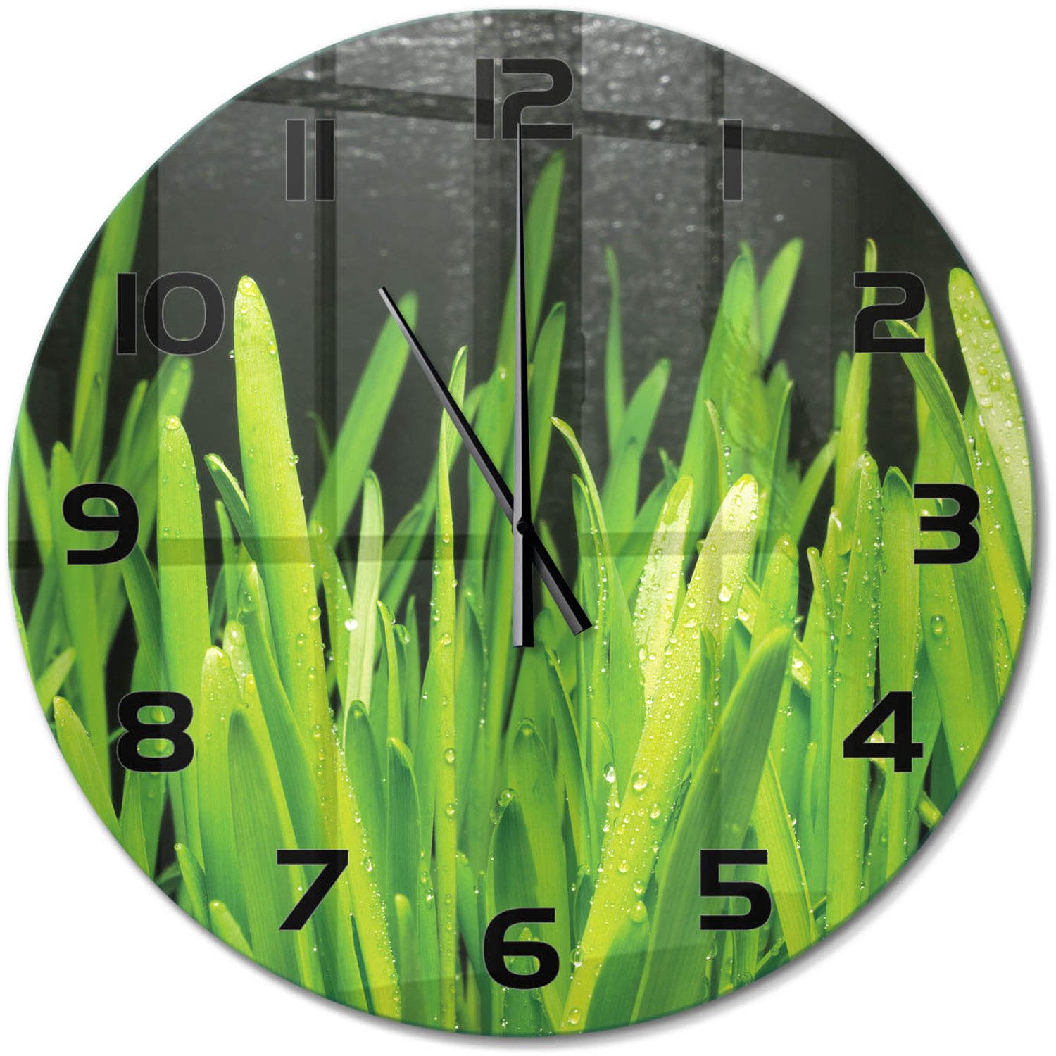 TULUP Wandklok - Gras Wandklok Glas Decoratie - fi60 cm - Groente Gekleurde Glazen Klok - Zwarte handen - Ronde Klok - Klok Glas Met Opdruk - Moderne Wandklok Glas