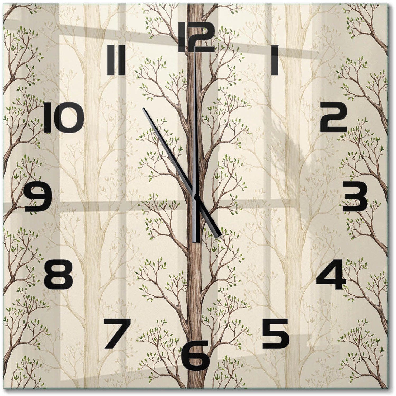 TULUP Wandklok - Bomen Wandklok Glas Decoratie - 60x60 cm - Bruin Gekleurde Glazen Klok - Zwarte handen - Vierkante Klok - Klok Glas Met Opdruk - Moderne Wandklok Glas