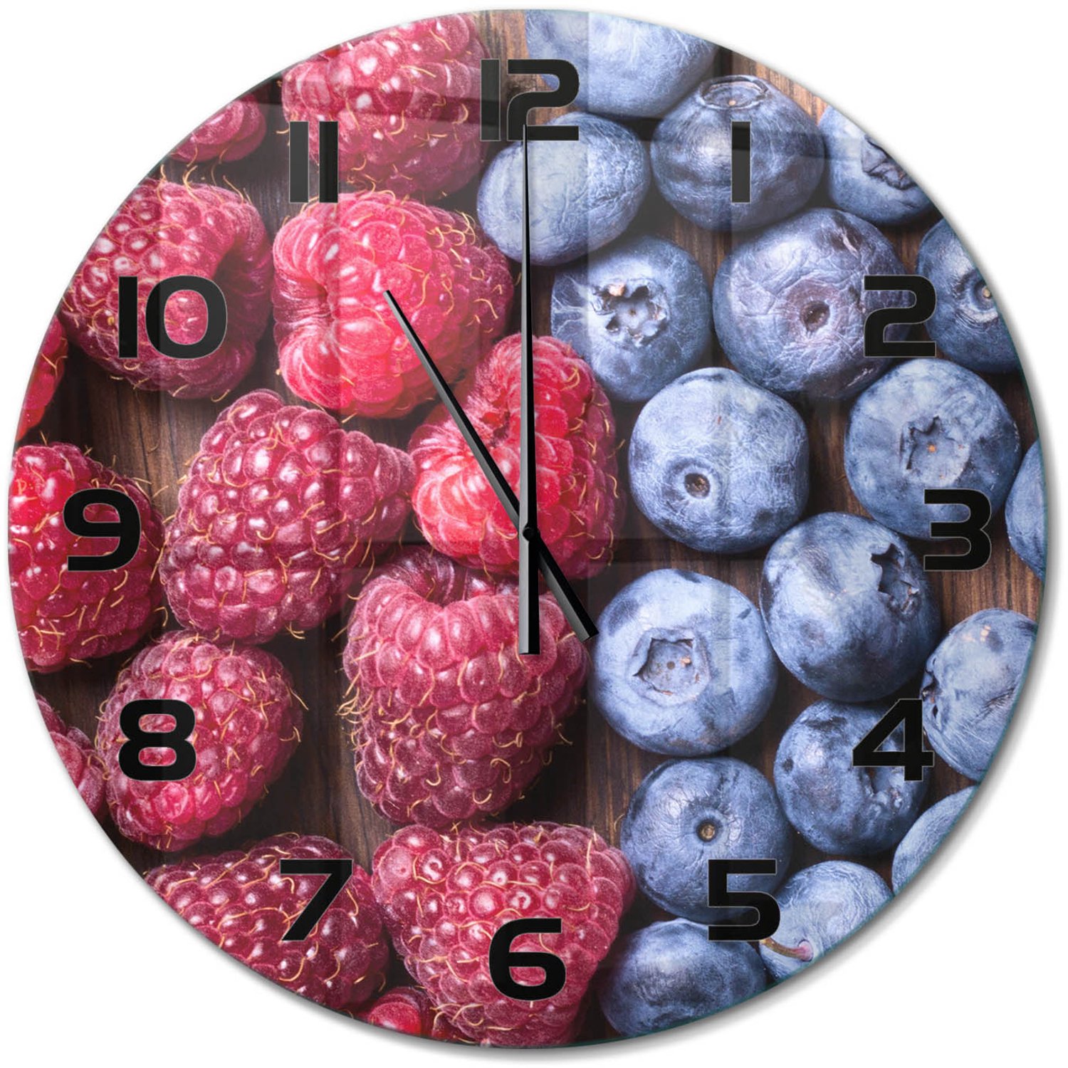 TULUP Wandklok - Bosvruchten Wandklok Glas Met Motief - fi60 cm - Veelkleurig Decoratieve Glazen Klok - Zwarte handen - Ronde Klok - Gekleurde Glazen Klok - Glazen Klok Met Print