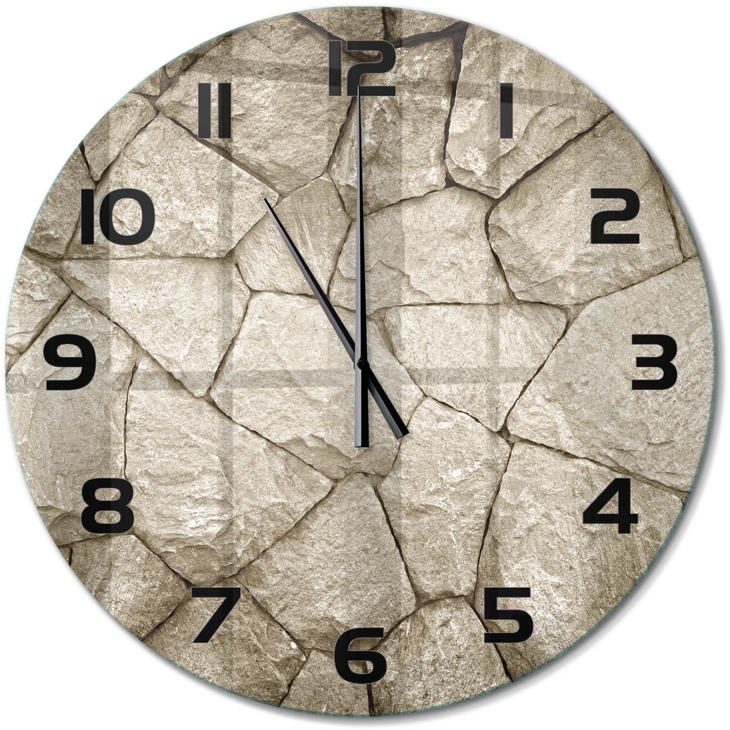 TULUP Wandklok - Stenen muur Gekleurde Glazen Klok - fi60 cm - Beige Glazen Klok Met Print - Zwarte handen - Ronde Klok - Moderne Wandklok Glas - Wandklok Glas Decoratie
